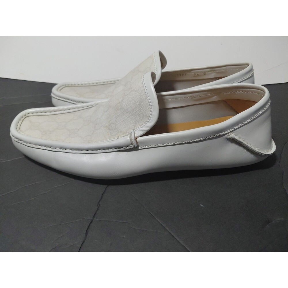 GUCCI Monogrammed White Leather GG Supreme Drivers Moccasin Loafers Size 9.5 US - Picture 8 of 11